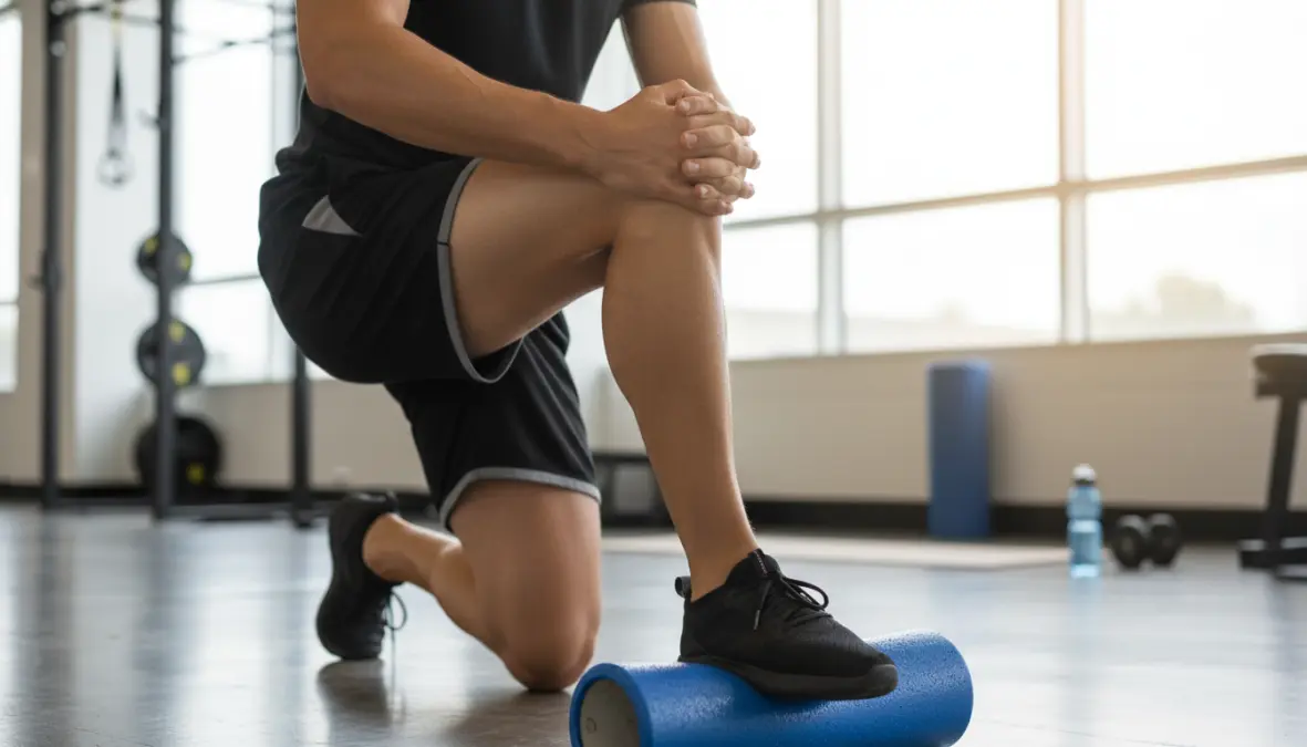 Athlete using foam rolling for active recovery exercises on rest day
