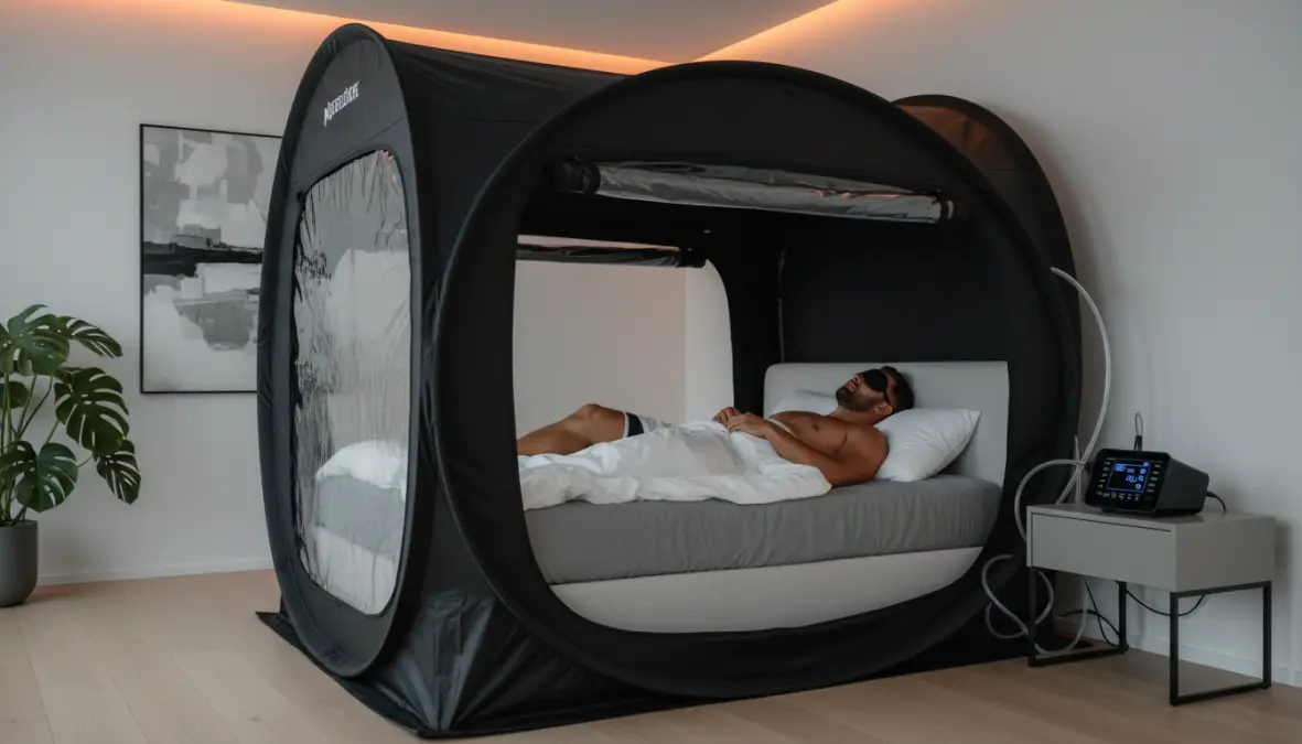 Simulated altitude training tent for living high training low protocol at home