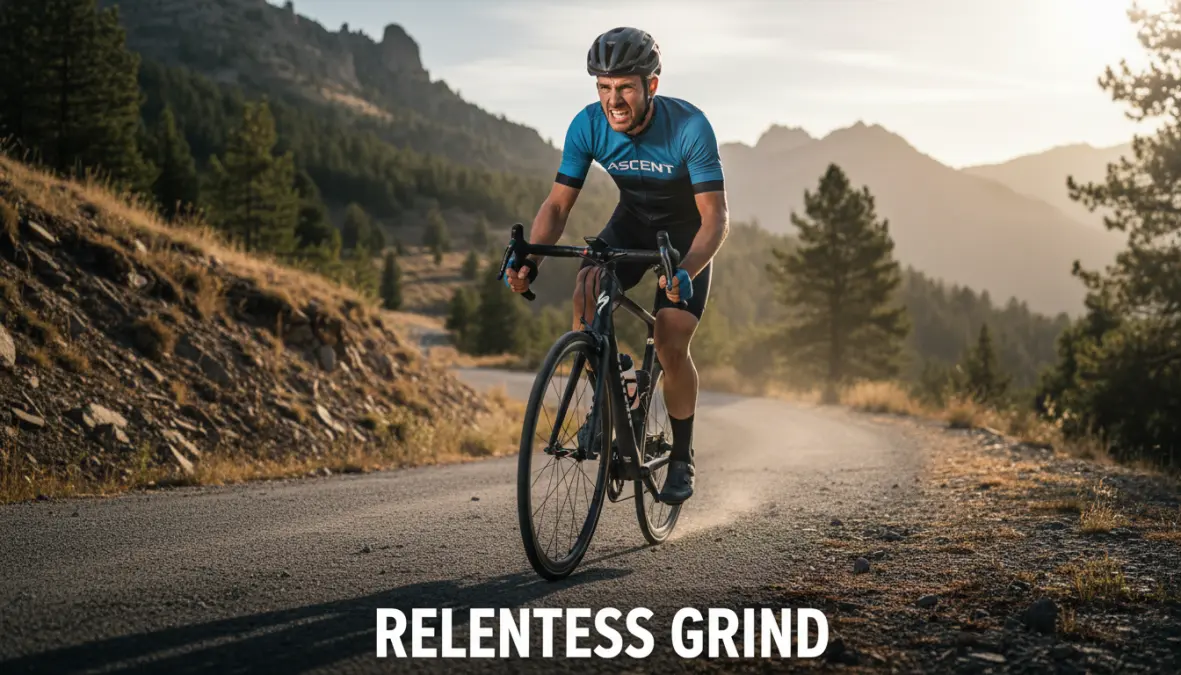 Cyclist building hill climbing power through targeted interval training on steep gradient