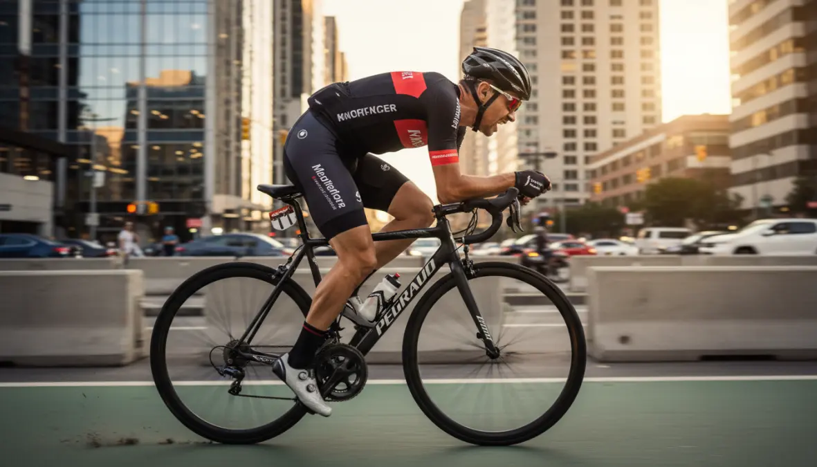 Cyclist performing interval training during daily bike commute to work