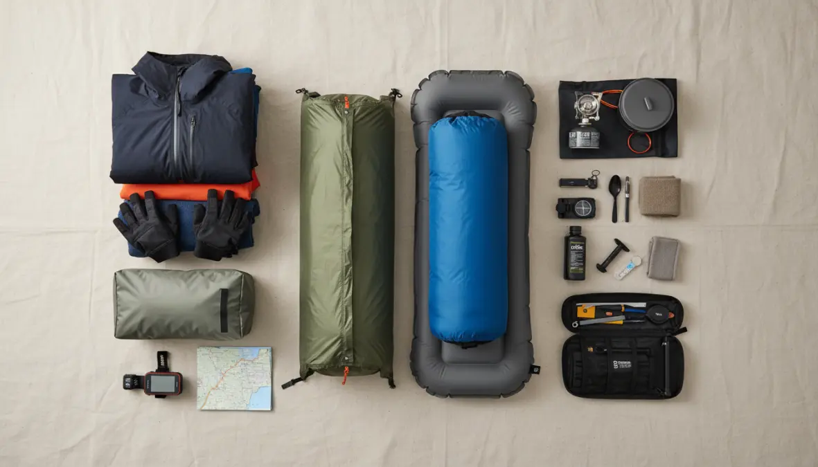 Essential bikepacking gear list for multi-day cycling trips including camping and cycling equipment