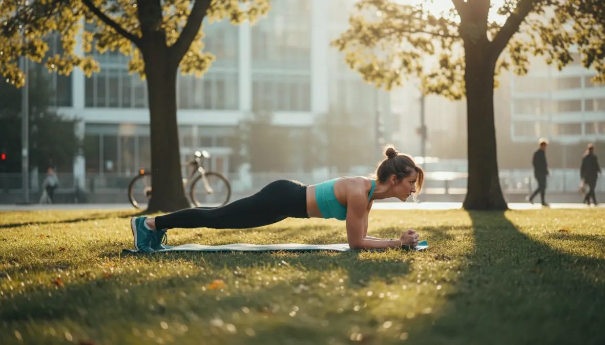 Portable HIIT workout routine performed in small outdoor space without equipment