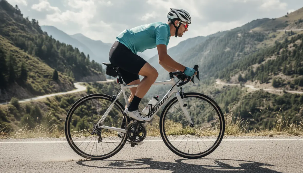 Cyclist demonstrating optimal cadence for climbing hills on road bike