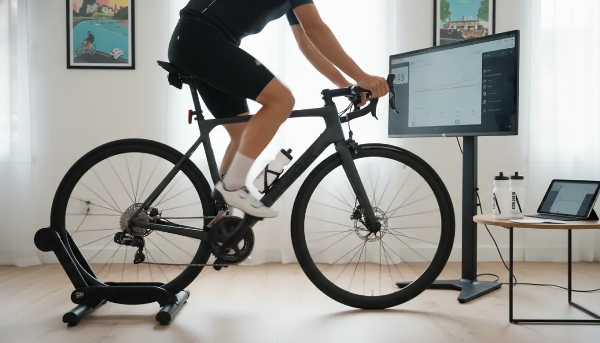 Cyclist performing cadence drills on indoor trainer to improve pedaling efficiency