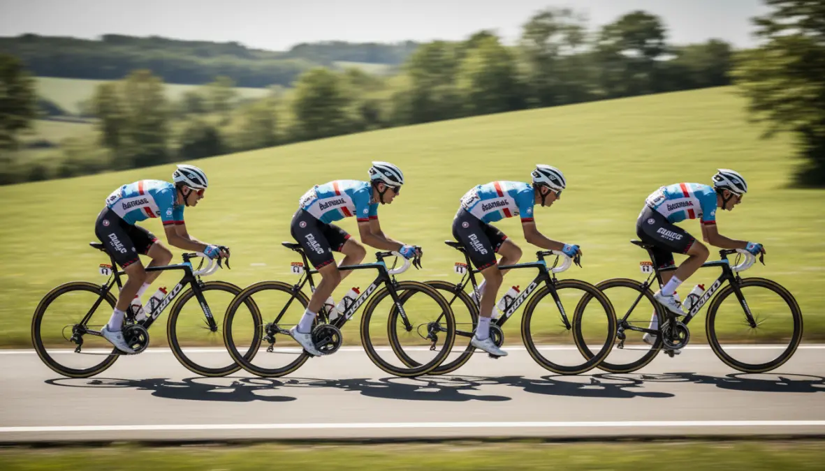 Cyclists executing proper rotating paceline etiquette and drafting technique during training ride