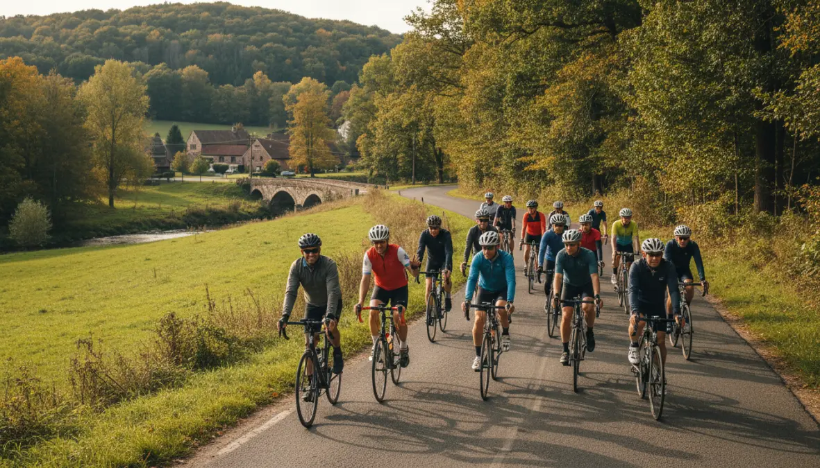Diverse cycling group demonstrating safe pack riding and group cycling tips for different skill levels
