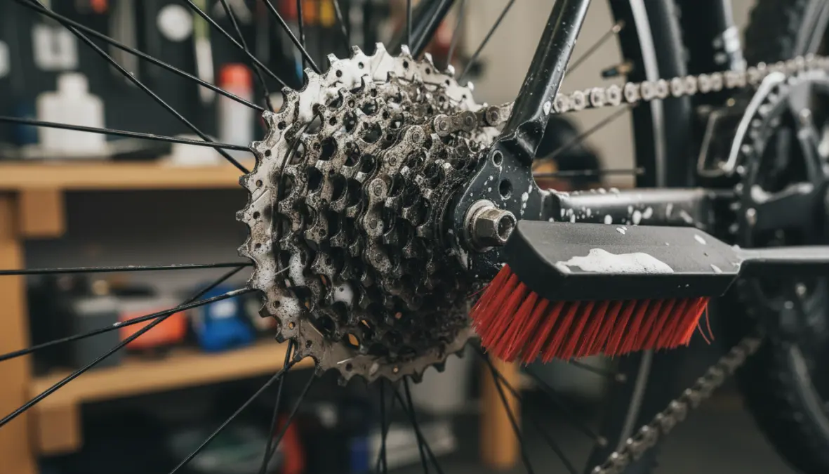 Drivetrain cleaning and chain lubrication as part of regular bike maintenance routine