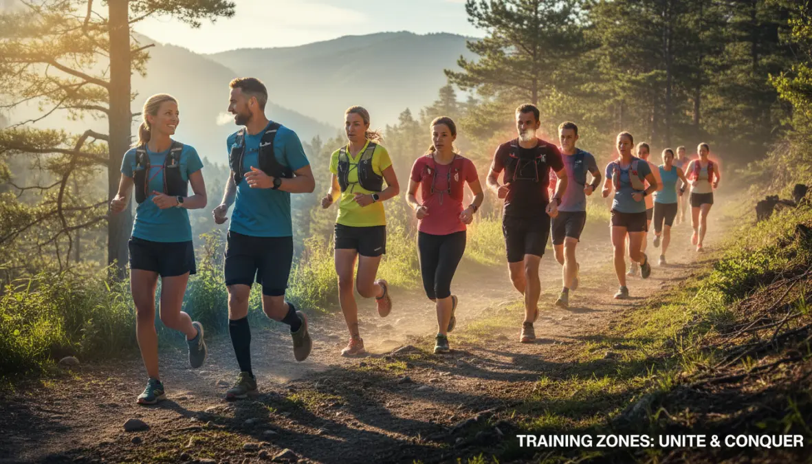 Endurance athletes training in different heart rate zones during group run