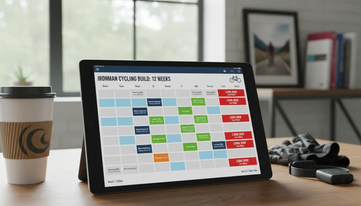 Century ride training plan schedule showing weekly progression for 100 mile cycling preparation