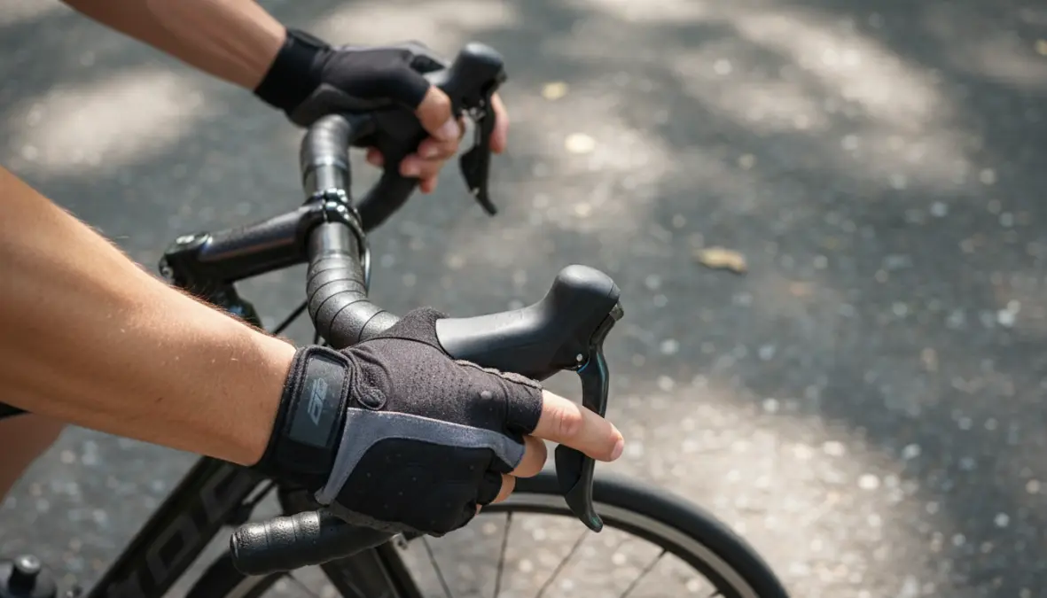 Cyclist practicing bike handling skills during outdoor cycling transition