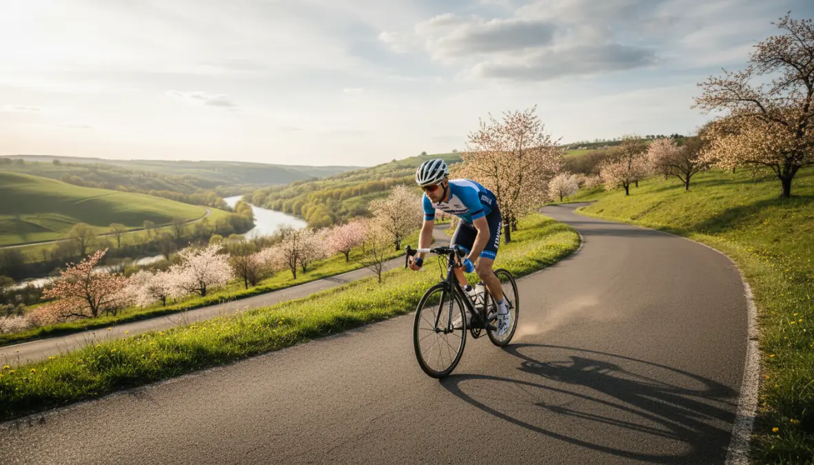 Cyclist adapting to terrain variation during transition from trainer to road