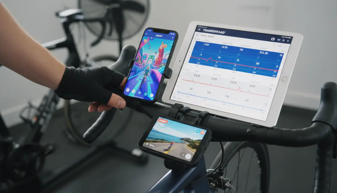 Comparison of best indoor cycling apps interfaces on multiple devices during training session