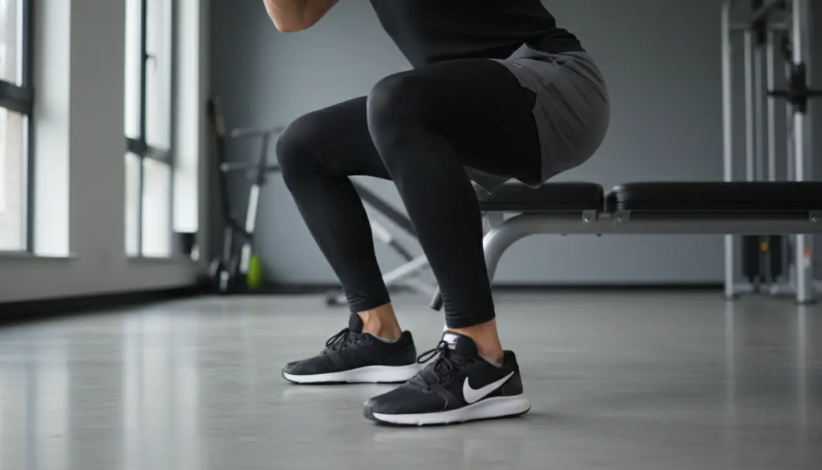 Demonstration of Bulgarian split squat strength exercise for runners