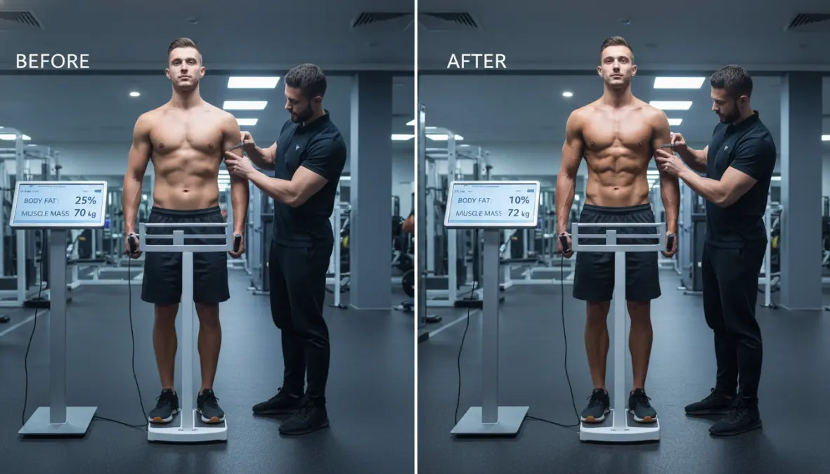 Body composition results showing intermittent fasting muscle gain and fat loss in athletes