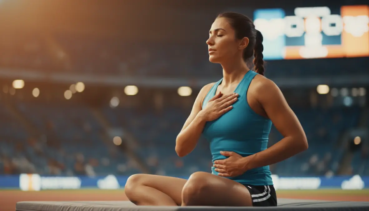 Athlete practicing mindfulness and breathing techniques for stress management in sports