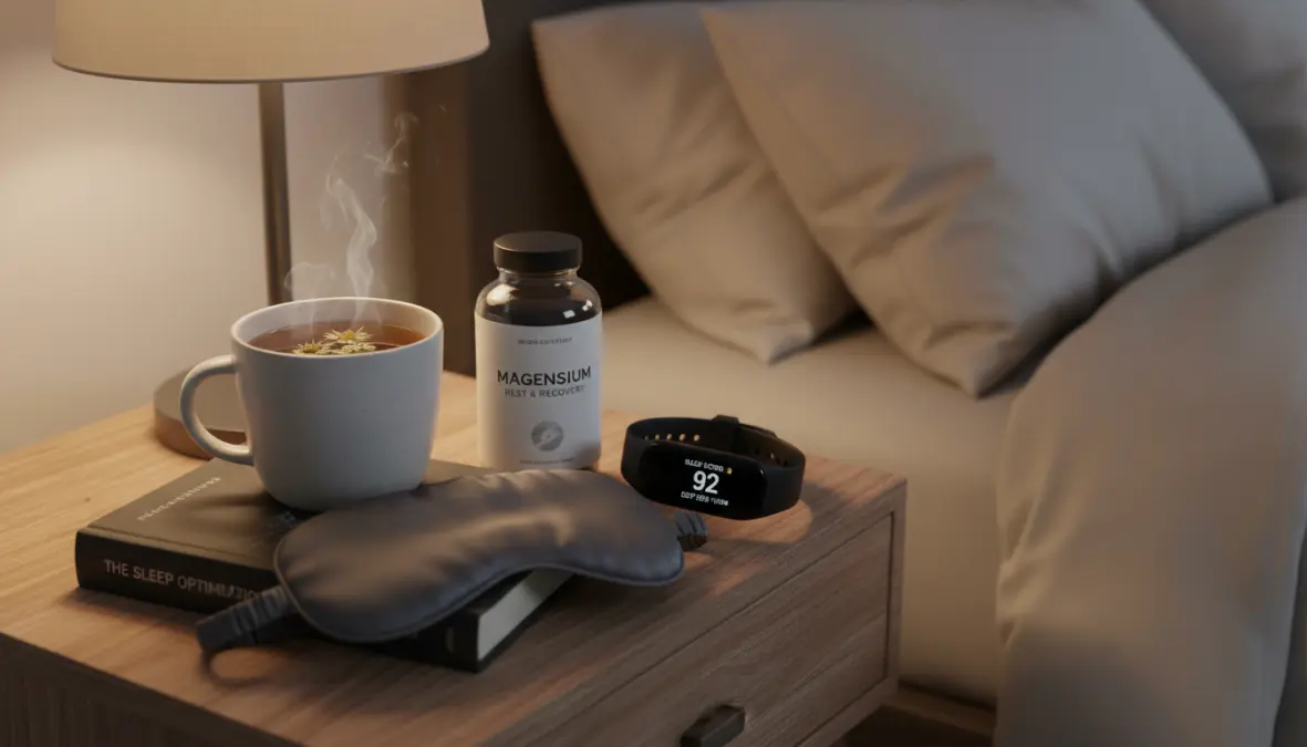 Sleep hygiene essentials for athletes including supplements, sleep tracking technology, and optimal bedtime routine items