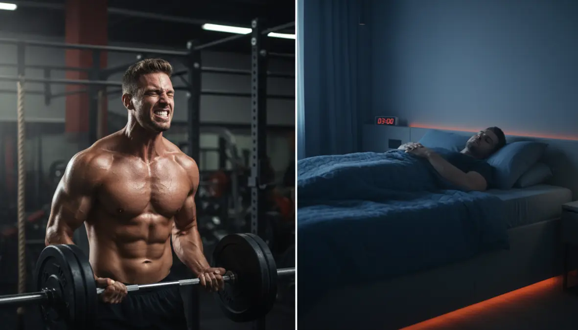 Elite athlete sleep recovery showing contrast between intense training demands and essential sleep recovery protocols