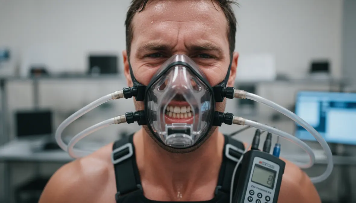 VO2 max testing equipment showing aerobic capacity measurement during athletic performance assessment