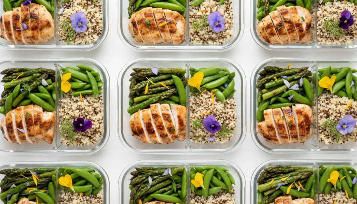 Seven-day spring meal plan with prepared containers for active lifestyle nutrition