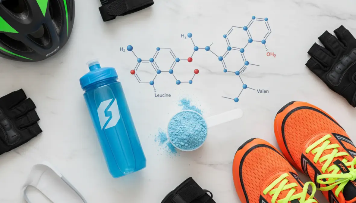 BCAA supplement powder and sports bottle for endurance athletes muscle recovery