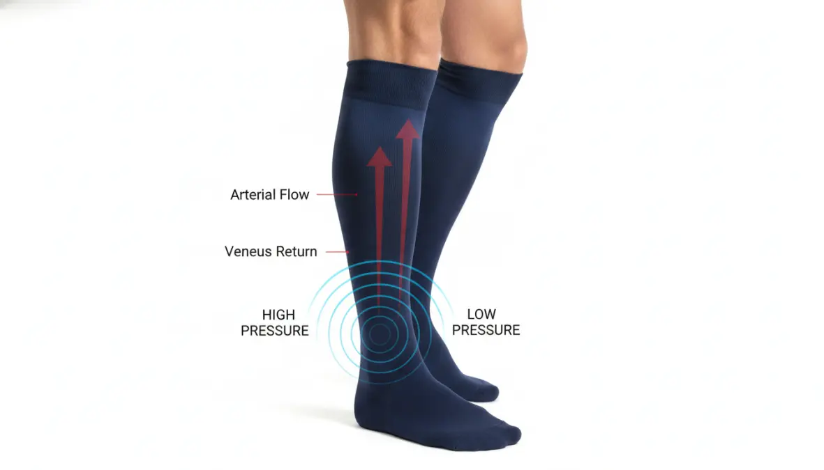 Graduated compression socks showing blood circulation benefits for runners