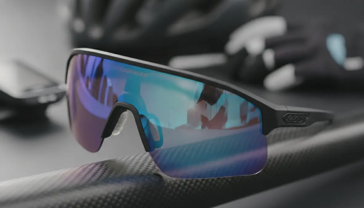 Cycling glasses lens technology showing polarized and photochromic features