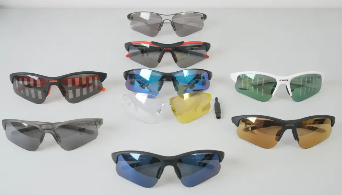 Performance cycling eyewear showing frame design and ventilation system features
