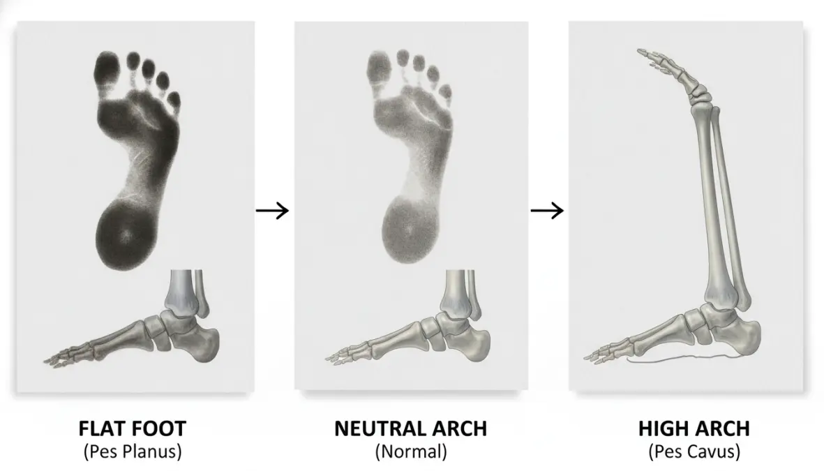 Comparison of flat feet, neutral arch, and high arch footprints for gait analysis