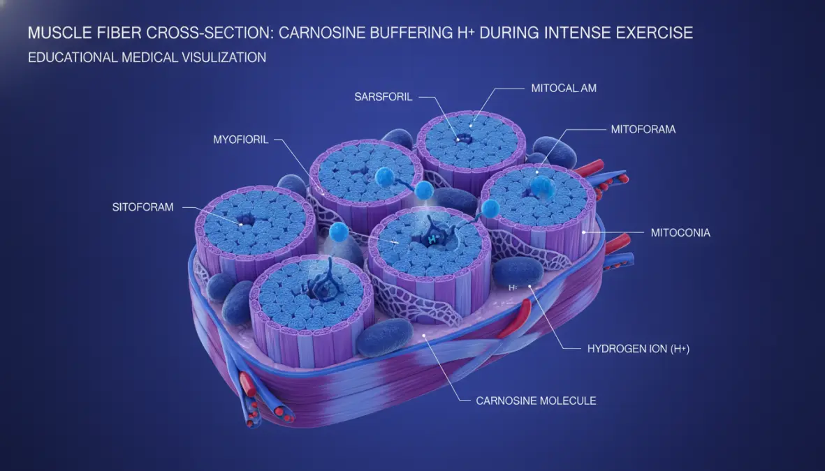 Carnosine buffering mechanism in muscle tissue during endurance exercise