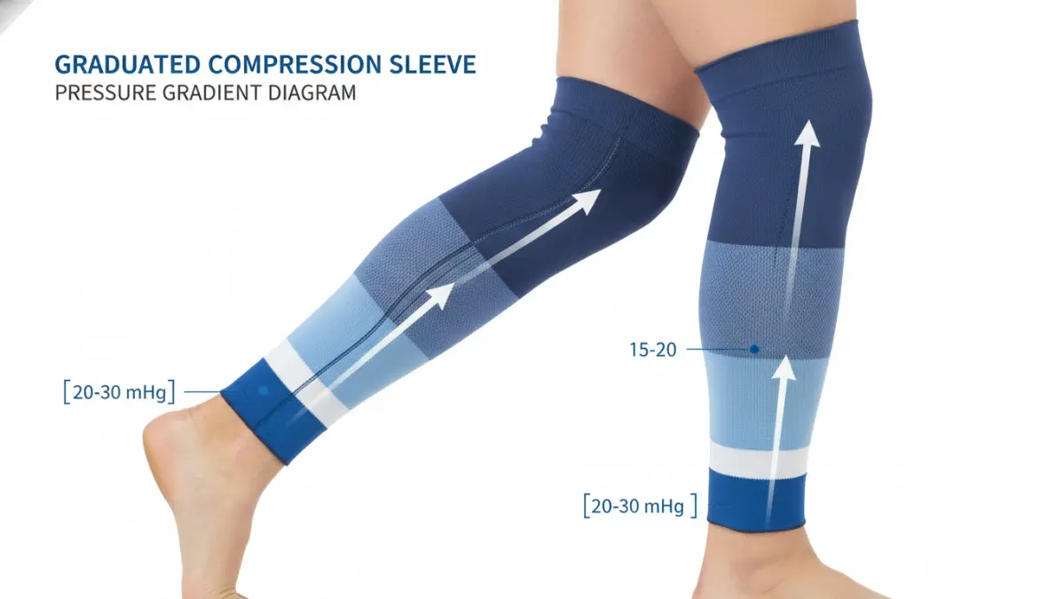 Graduated compression garment showing pressure levels for athletic recovery