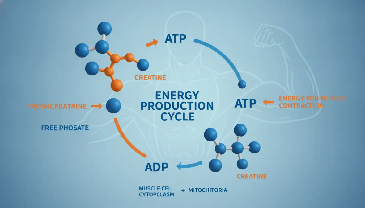 ATP production and phosphocreatine system diagram showing how creatine works for endurance athletes