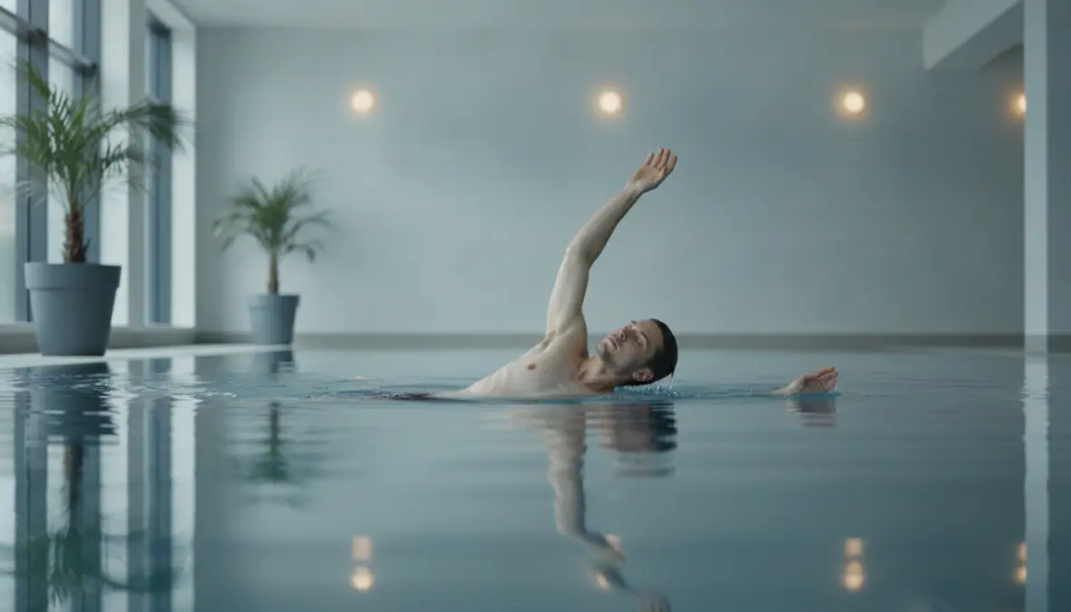 Cyclist performing backstroke for active recovery and shoulder mobility in swimming pool