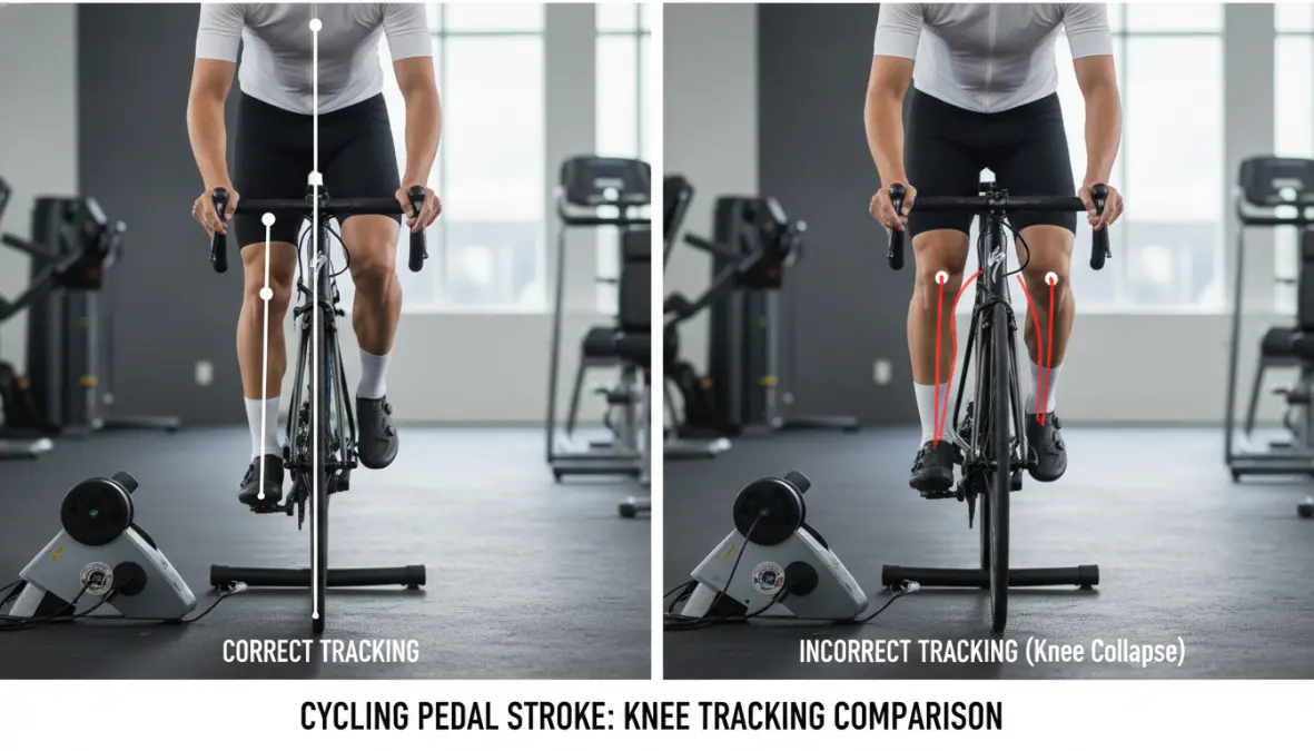 Knee tracking alignment comparison showing proper cleat positioning versus incorrect setup