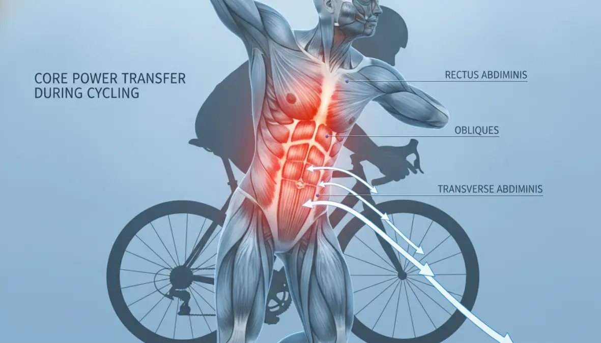 Core stability cycling biomechanics showing muscle engagement during pedaling
