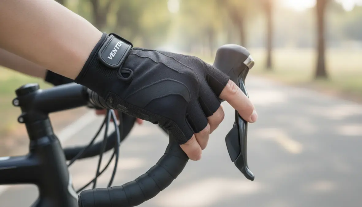 Proper bike glove fit demonstration showing correct cycling glove sizing and hand position for preventing handlebar numbness