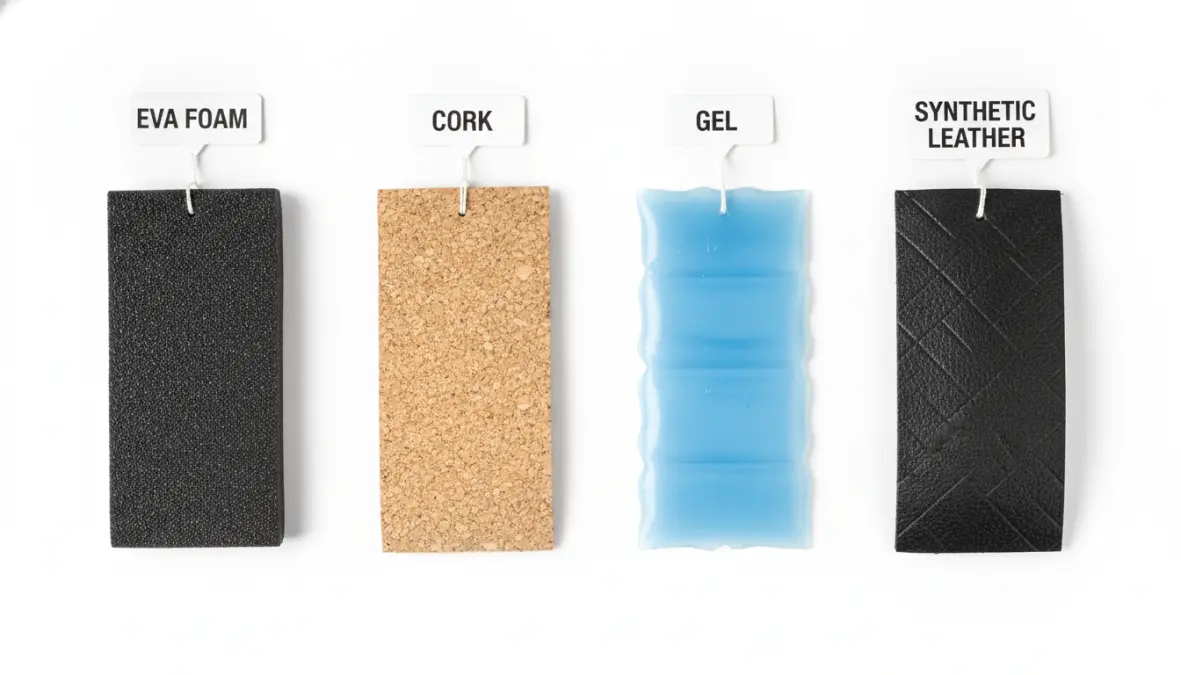 Comparison of different handlebar tape materials including cork, gel, EVA foam and synthetic leather