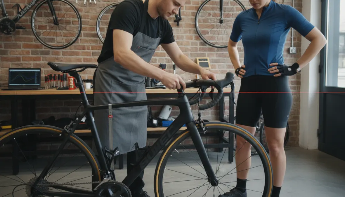 Professional bike fit adjustment to prevent shoulder pain cycling issues