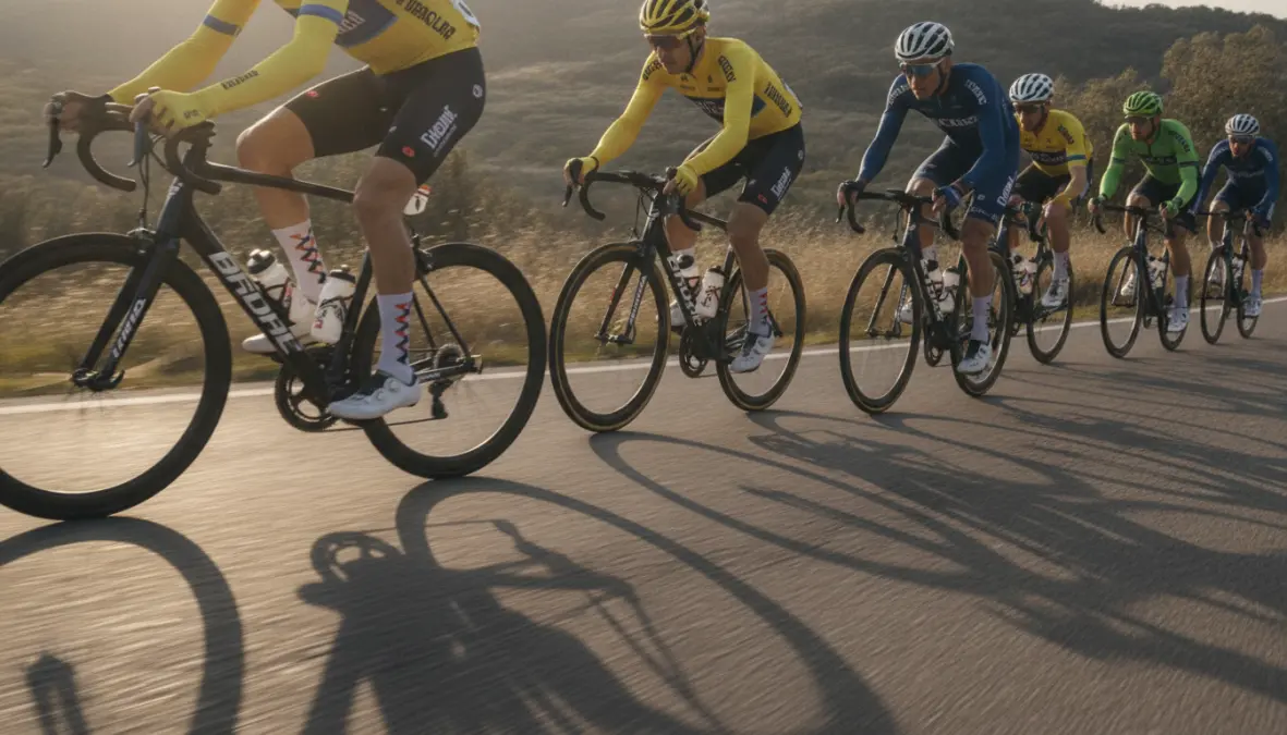 Professional cyclists wearing mid-crew cycling socks showing ideal sock height for performance and style