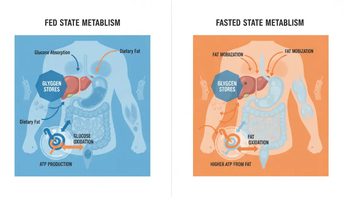 Diagramma scientifico che mostra metabolismo durante fasted cardio endurance e ossidazione grassi