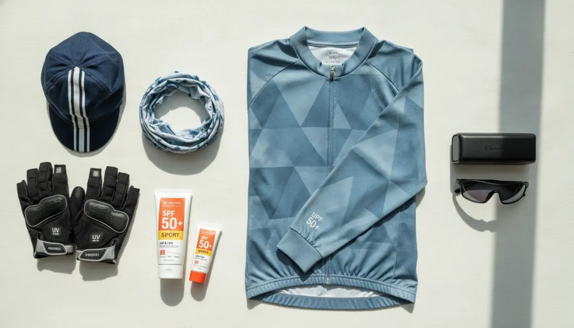 Essential UV protection cycling gear and sunscreen for preventing cyclist tan lines