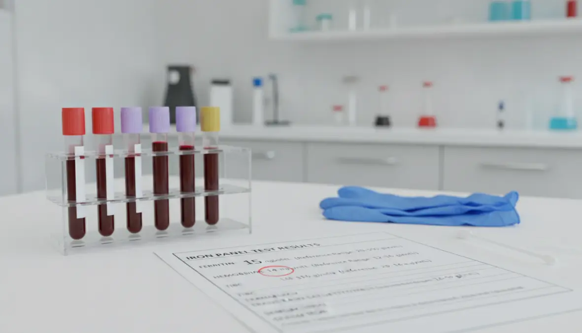 Blood test results showing ferritin levels and iron panel for endurance athletes