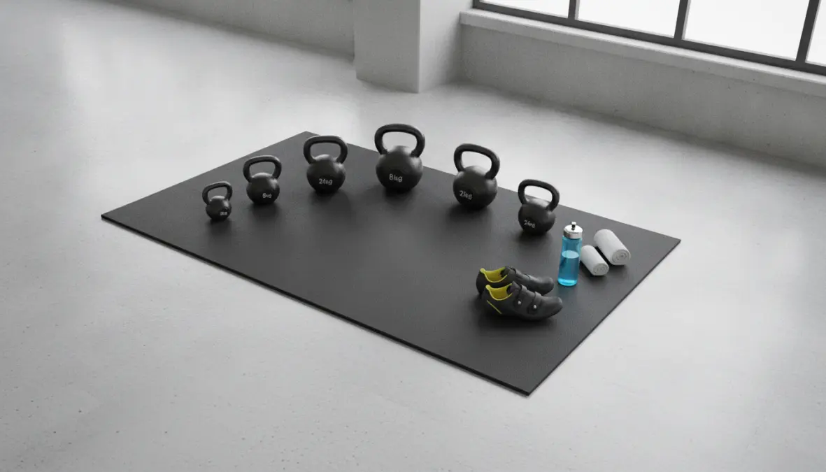 Kettlebell workout routine setup for cyclists training session