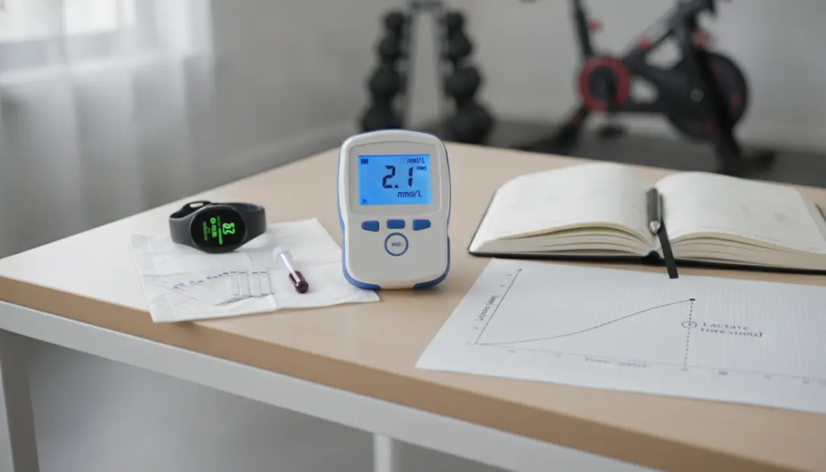 Portable lactate meter setup for accurate home-based threshold testing with results graph