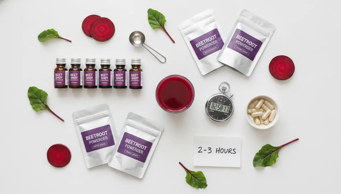 Beetroot juice dosage and timing options for cyclists including shots and supplements
