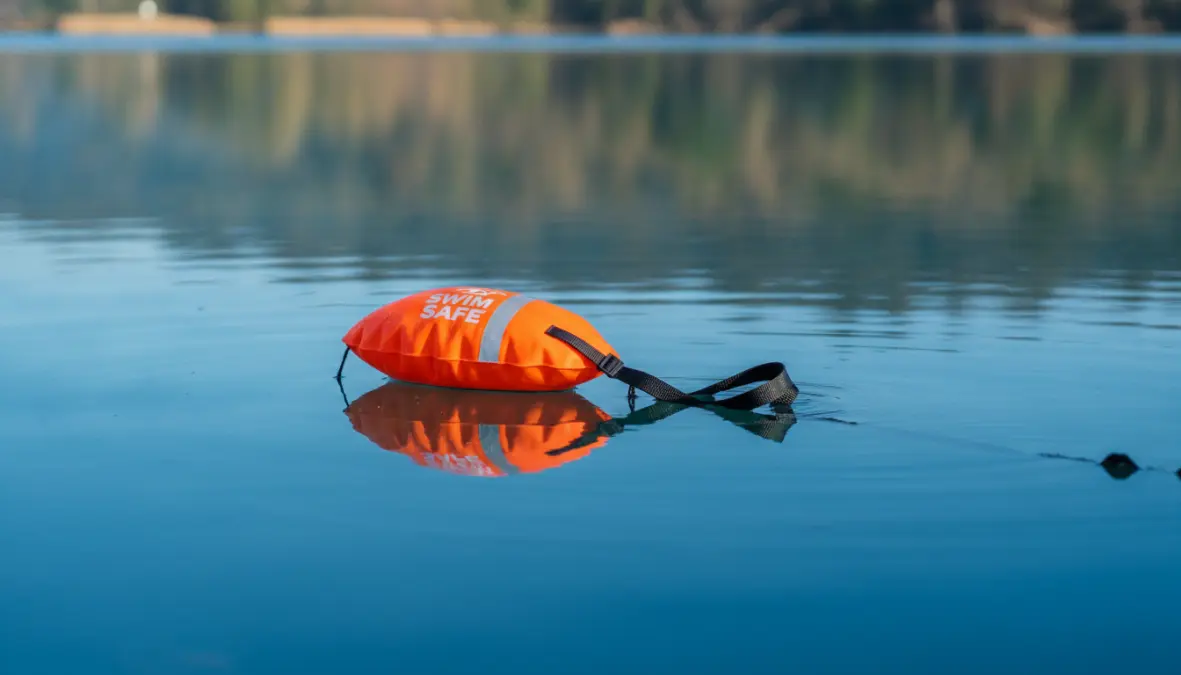 Swim buoy triathlon safety device for open water training