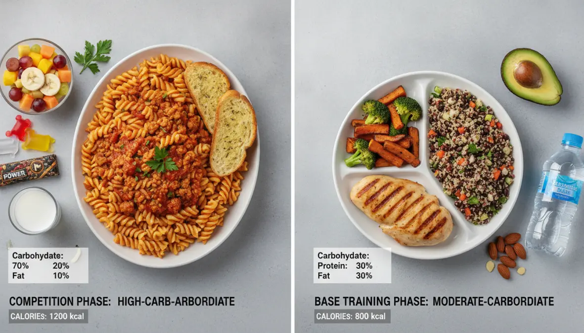 Comparison of periodized nutrition meals for competition phase versus base training phase for athletes