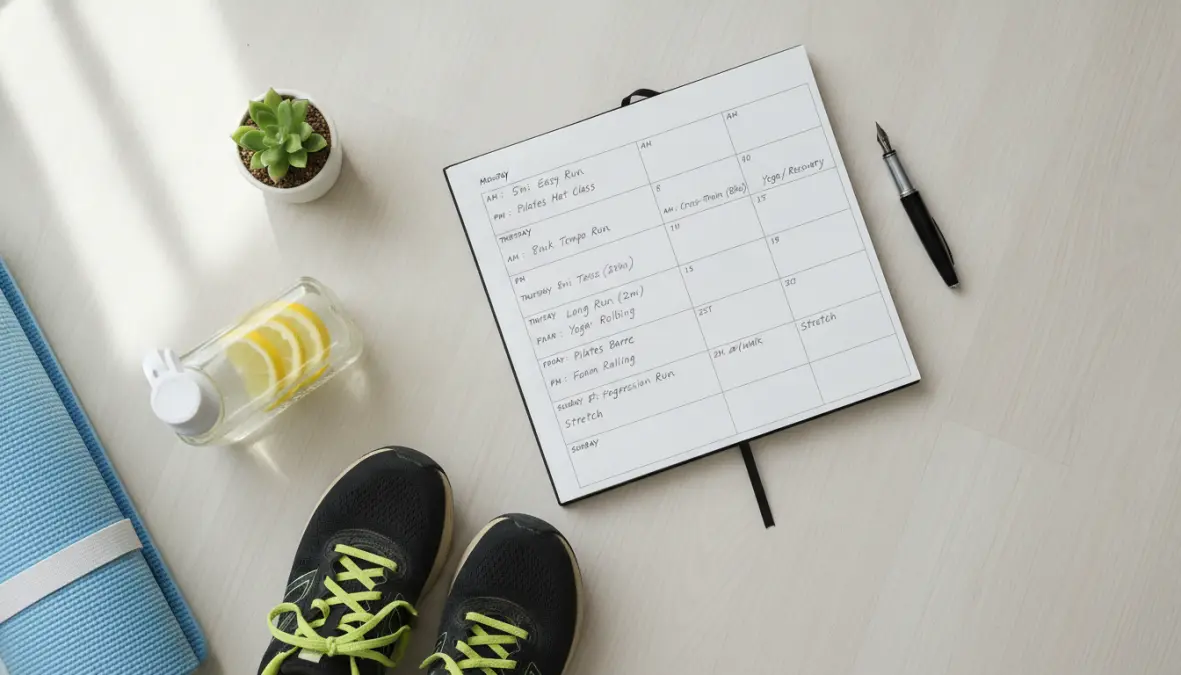 Training plan integrating pilates for runners with weekly running schedule