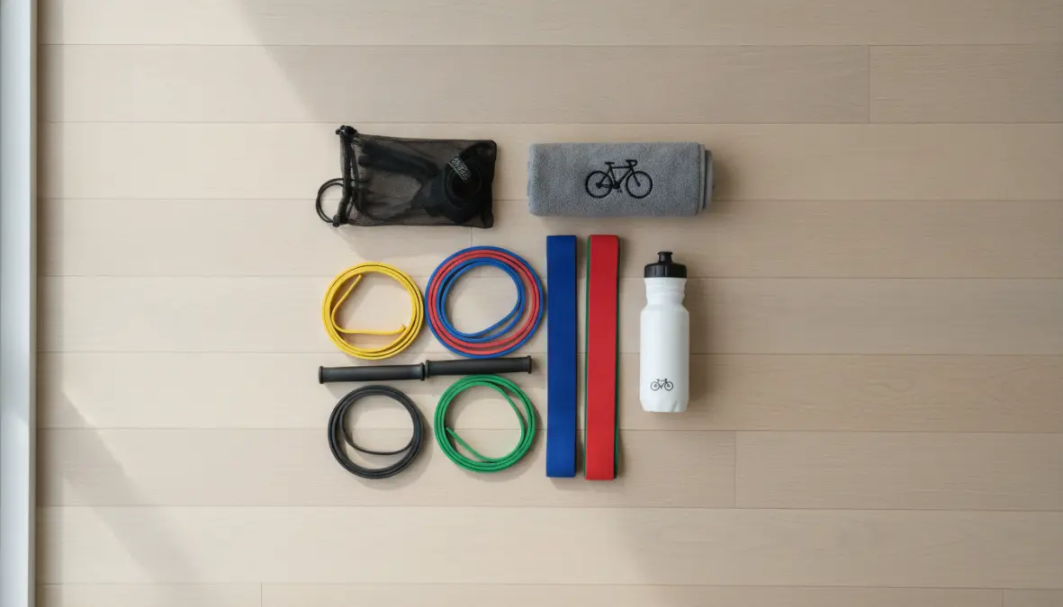 Complete portable resistance band workout set for cyclist home strength training