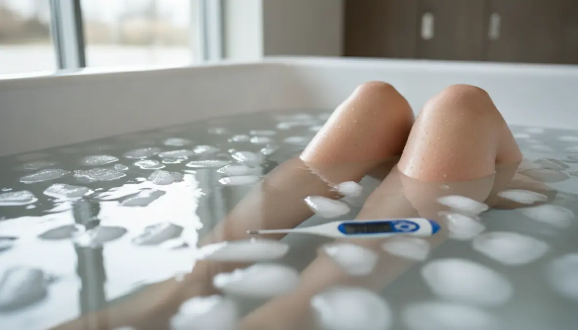 Ice bath for runners showing optimal temperature for cold water immersion therapy