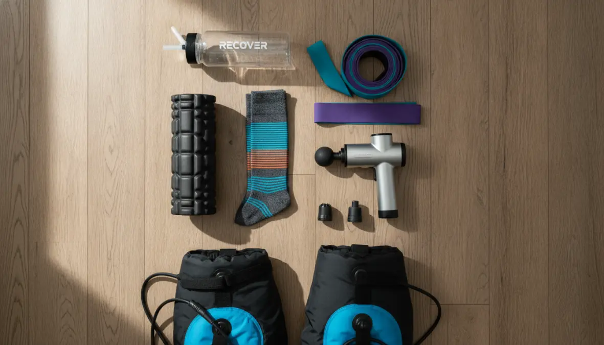 Compression gear and recovery tools for athletes including foam roller and massage equipment